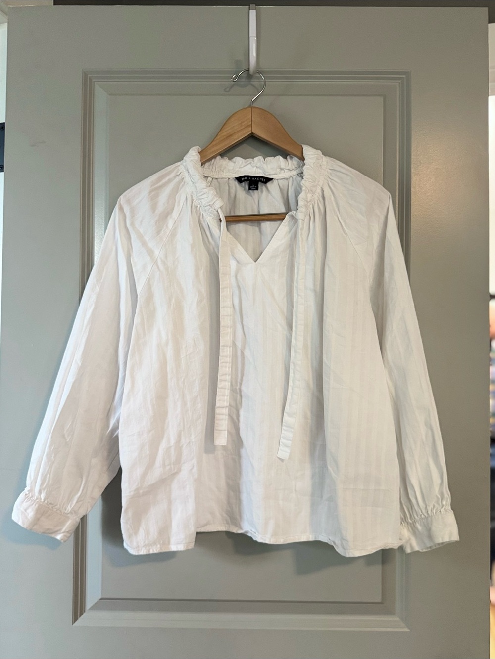 Zac & Rachel White Peasant-Style Tie Neck Blouse